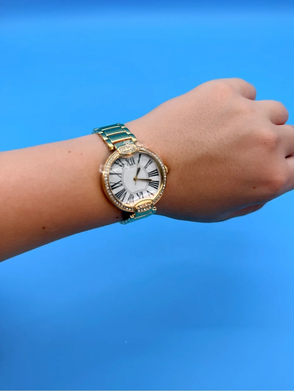 Bronzo Italia Women’s Gold Tone Crystal Watch Roman Numeral Dial with Box